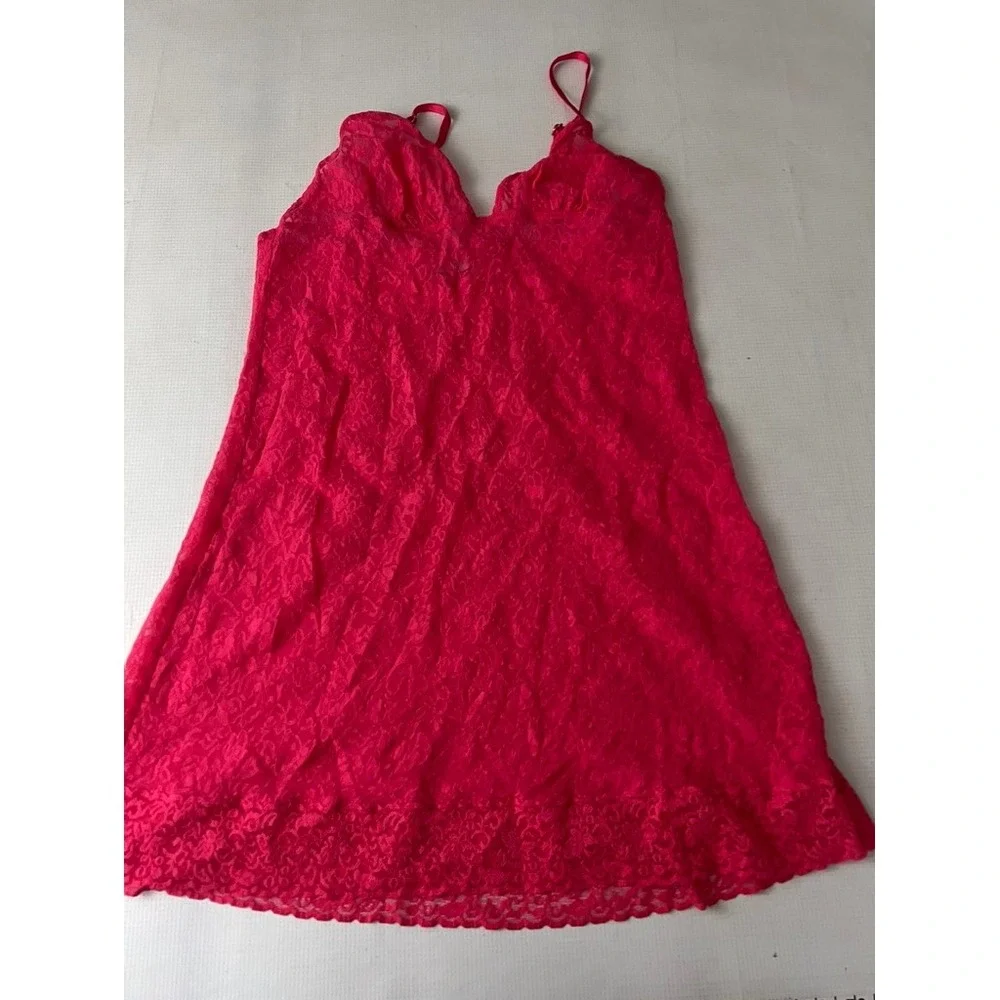 Victoria's Secret Lace Chemise Dress Women XL Pink‎ Floral Adjustable Straps